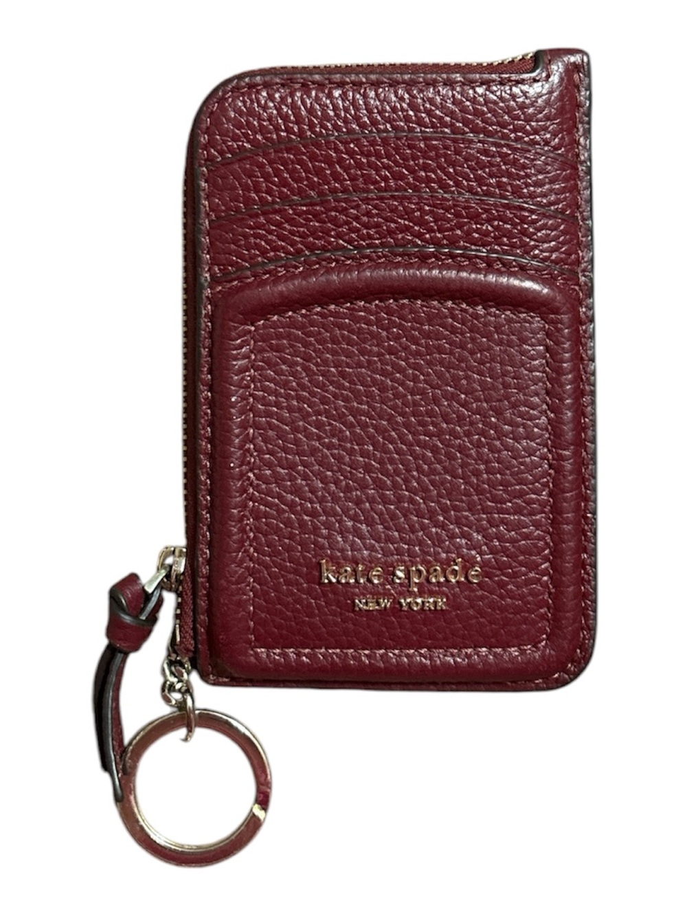 kate spade New York Burgundy Leather Zip Card Holder Keychain